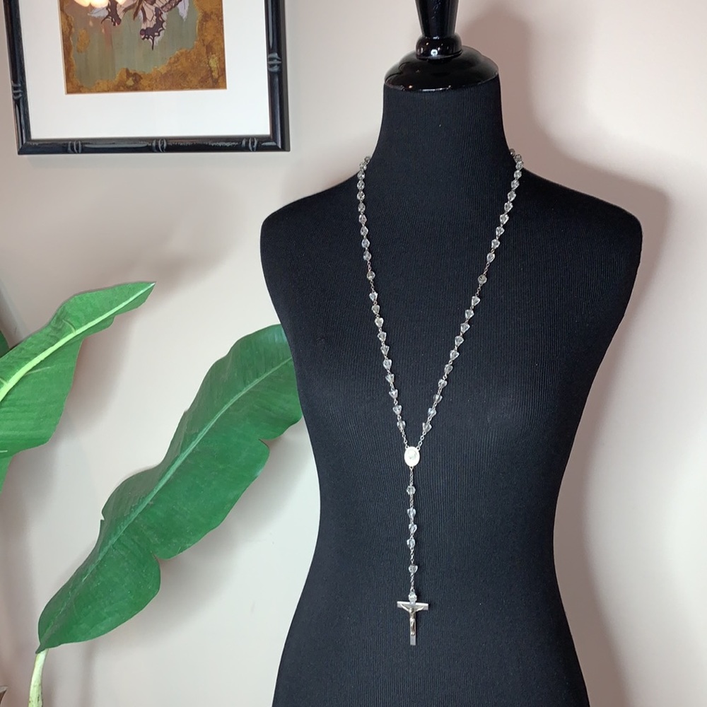 Vintage AFCO Sterling 925 Silver & Crystal Bead Rosary Necklace